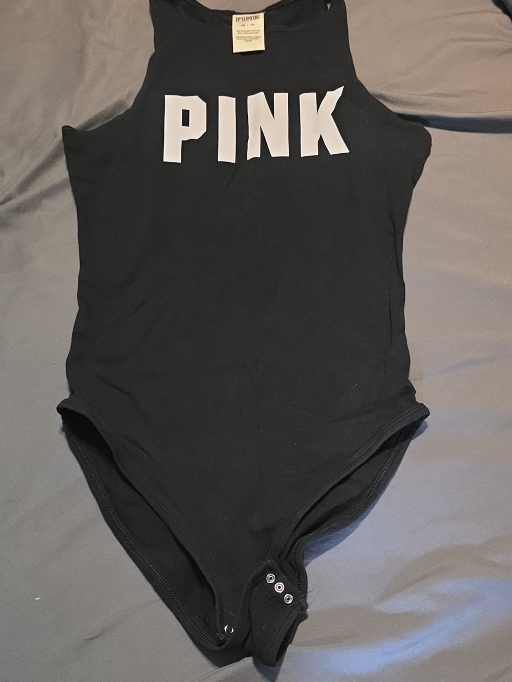 PINK Victoria's Secret Women's Black One-Piece Bodysuit with White Logo Size XS